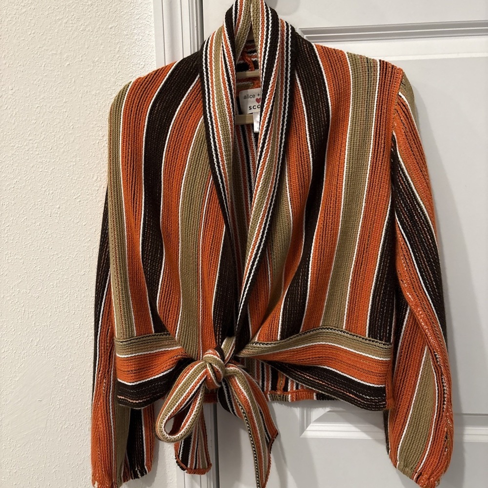 Alice‎ And Olivia Scoop Ribbed Women's Tie Cropped Sweater Stripes Size Small